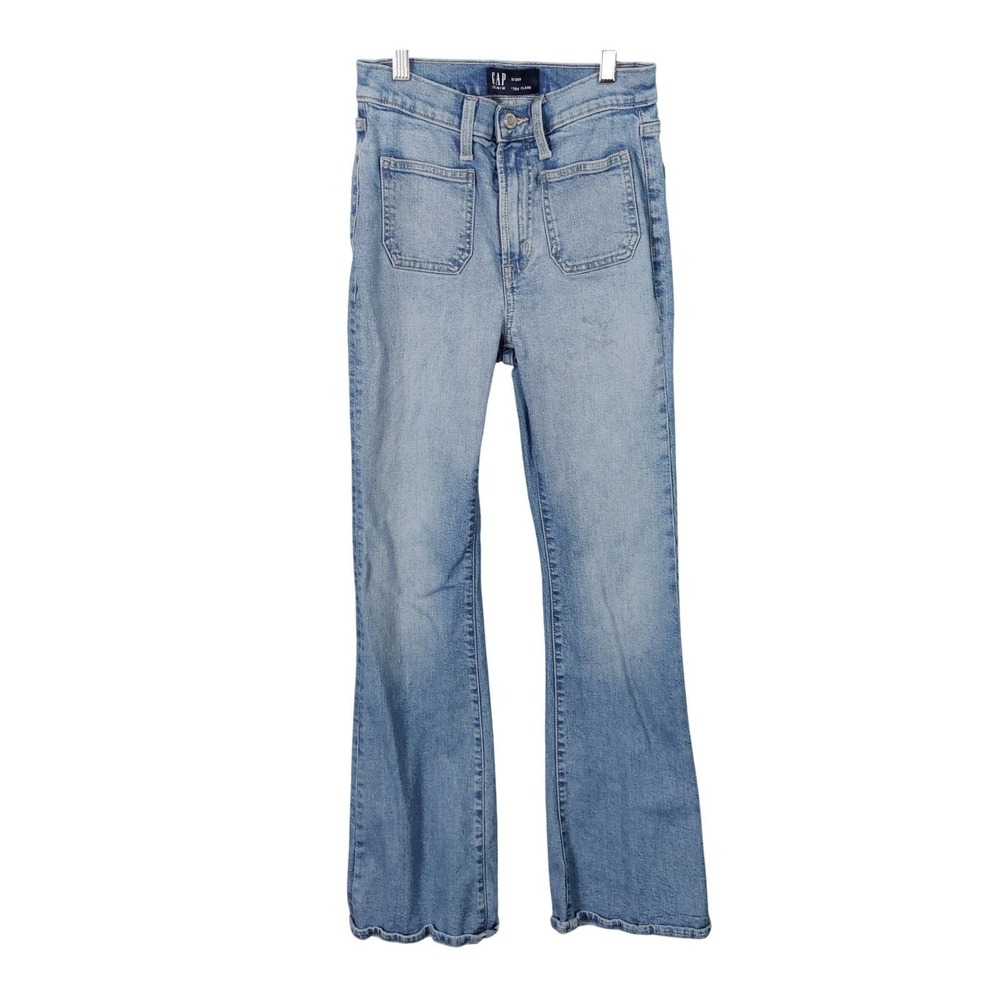 Gap Womens Retro Hippie Patch Pocket 70s Flare Jeans 0/25 Light Wash High Rise